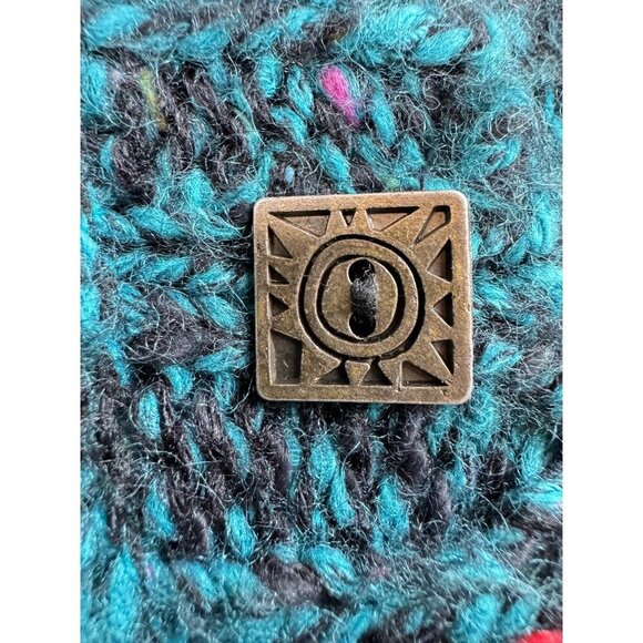 Vintage 80s Size Medium Cardigan Sweater Teal Chunky Metal Buttons by Pasta - Picture 4 of 5